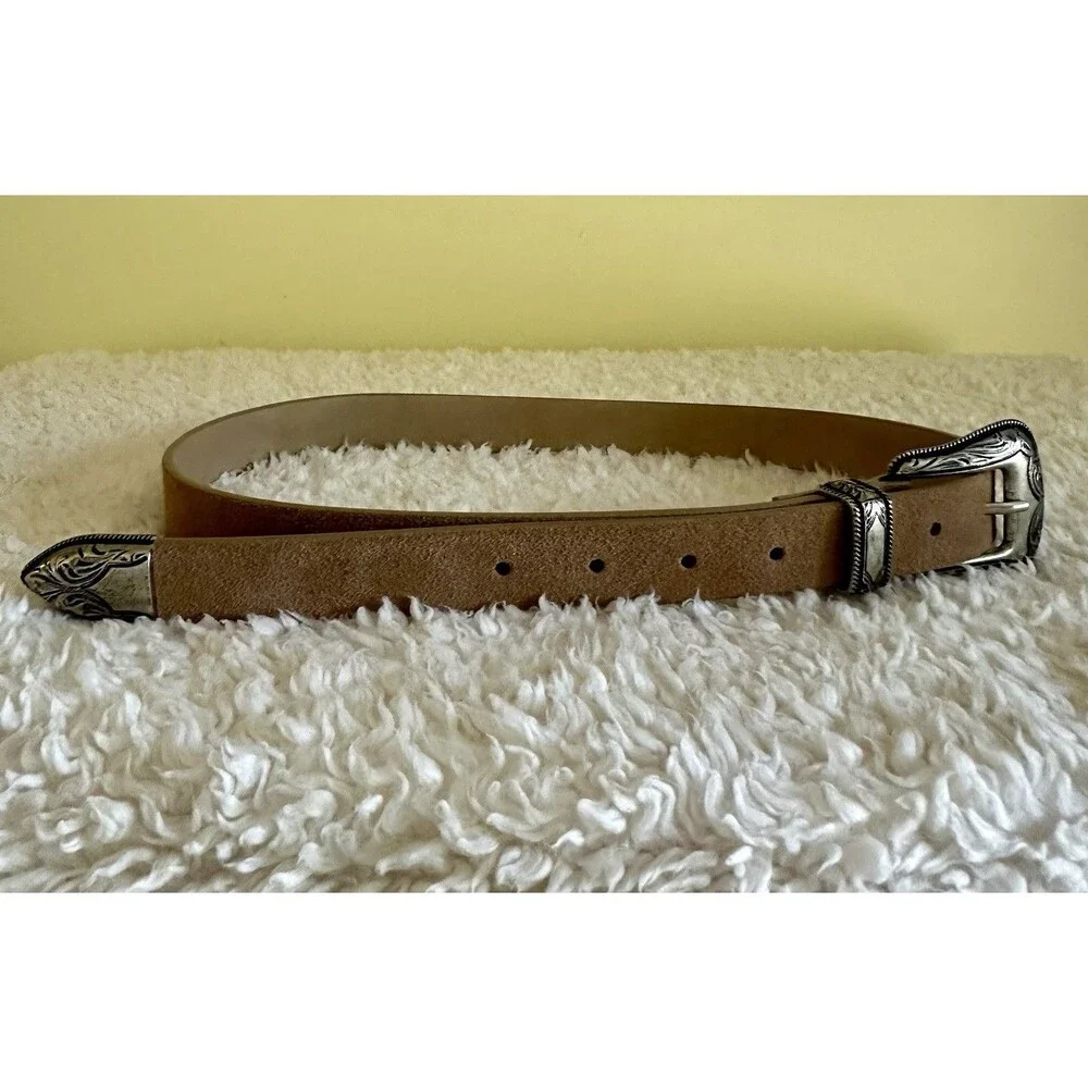 Vintage Western Belt With Keeper Tan Suede Leather Y2K Boho 1.5 W 28” - 34” S